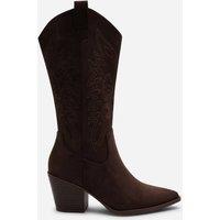 Where's That From Women's Yasmine Calf Cowboy Boots Block Heel Western Embroidered in Brown | Size: 6