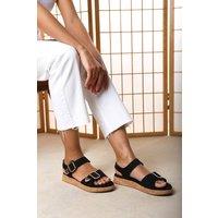 Where's That From Women's Iridia Double Buckle Black Suede Low Wedge Sandal | Size: 5