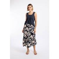 Weird Fish Women's Cassis Printed Tiered Skirt in Dark Blue | Size: 10