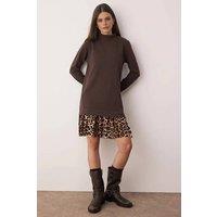 WOVCOR Women's High Neck Long Sleeve Knit Mini Dress in Brown | Size: XS