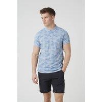 Brave Soul Men's Leaf Print Cotton Polo Shirt in Blue | Size: Large