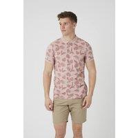 Brave Soul Men's Leaf Print Cotton Polo Shirt in Pink | Size: Large