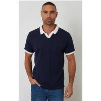 Threadbare Men's Trophy Neck Waffle Polo Shirt in Navy | Size: Small