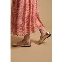 Oasis Women's Belle Real Leather Mary Jane Square Toe Ballet Pumps in Champagne | Size: 4