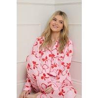 Dorothy Perkins Women's Red Bows Tipped Long Sleeve Jersey Pyjama Set in Pink | Size: Large