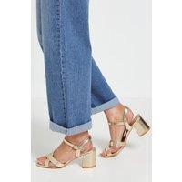 Wallis Women's Wide Fit Samiyas Metallic Faux Leather Cross Strap Medium Block Heeled Sandals in Gold | Size: 4