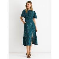Gini London Women's Green Animal Print Smock Oversized Tiered Midi Dress | Size: 12