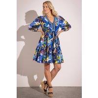 Klass. Women's Bold Printed Cotton Dress in Blue | Size: 14