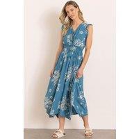 Klass. Women's Printed Smocked Waist Dipped Hem Maxi Dress in Aqua | Size: 18