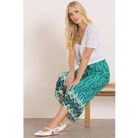 Klass. Women's Printed Wide Leg Cropped Trousers in Aqua | Size: 20