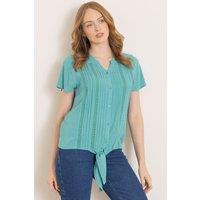 Klass. Women's Tie Front Short Sleeve Blouse in Aqua | Size: 22