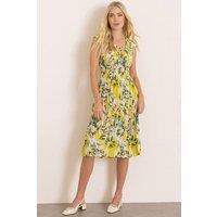 Klass. Women's Botanical Print Pleated Dress in Lime | Size: Large