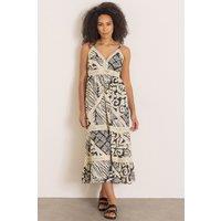 Klass. Women's Printed Strappy Cotton Midaxi Dress in Black | Size: 20