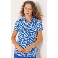 Anna Rose Women's Short Sleeve Printed Blouse in Blue | Size: Medium