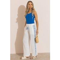 Klass. Women's Cotton Crochet Wide Leg Trousers in White | Size: 20