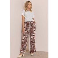 Klass. Women's Wide Leg Zebra Print Trousers in Brown | Size: 16
