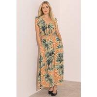 Klass. Women's Palm Tree Printed Maxi Dress in Orange | Size: 20