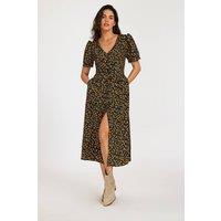 FS Collection Women's Ditsy Floral Print Button-Front Midi Dress with Short Sleeves In Black | Size: Large