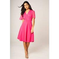 FS Collection Women's Angel Sleeve Pleated Detail Midi Dress in Pink | Size: Large