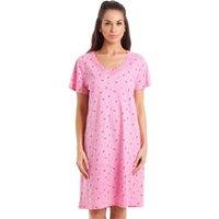 Camille Women's Floral & Heart Print Cotton Nightdress in Pink | Size: 14-16