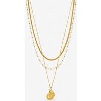 Jon Richard Women's Gold Plated Waterproof Shell & Pearl Triple Row Necklace