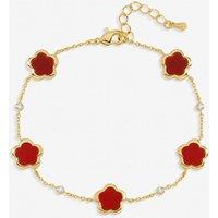 Inicio Women's Gold Plated & Cherry Red Flower Station Bracelet - Gift Pouch
