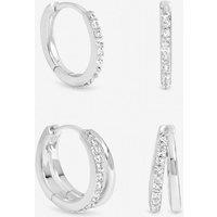 Inicio Women's Sterling Silver Plated Polished & Pave Hoops - Pack of 2