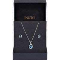 Inicio Women's Sterling Silver Plated Blue Topaz Oval Bezel Set - Gift Box