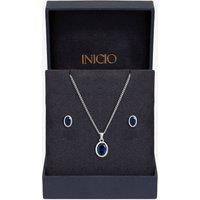 Inicio Women's Sterling Silver Plated Sapphire Oval Bezel Set - Gift Box