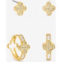 Jon Richard Women's Gold Plated & Pave Clover Hoop Earrings - Pack of 2