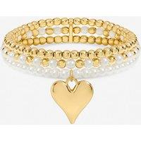 Jon Richard Women's Gold Plated Polished & Beaded Heart Charm Multirow Bracelet