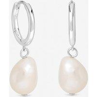 Inicio Women's Sterling Silver Plated Pearl Charm Hoops - Gift Pouch