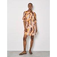 Apricot Women's Painterly Swirls Shirt Mini Dress in Coral | Size: 12