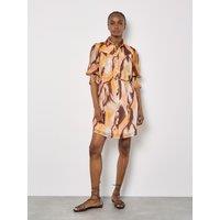 Apricot Women's Painterly Swirls Shirt Mini Dress in Coral | Size: 14