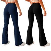 MyShoeStore Women's 2 Pack Stretch Flared Bootleg Trousers Work Office Party Pants in Black | Size: 16R