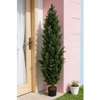 Living and Home Decorative Artificial Cypress Tree in Pot in Green