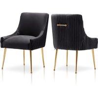 SEYNAR Upholstered Velvet Dining Chairs with Gold Legs - Set of 2 in Black