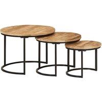 Berkfield Home Nesting Tables 3 pcs Solid Rough Wood Mango in Brown