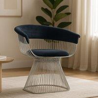 Orsina Black Velvet & Silver Frame Chair, Plush Curved Black Velvet Seat, Sleek Stainless Steel Silver-Leg
