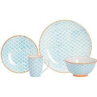 Nicola Spring 24 Piece Hand-Printed Dinner Crockery Set in Blue