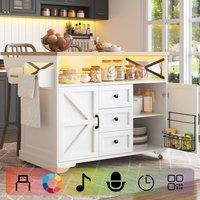 Matteo White Mobile Serving Cart - Drop-Leaf Kitchen Island