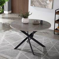 Home Detail Rico Round Concrete Effect Dining Table Black Legs in Grey | Size: 100 cm