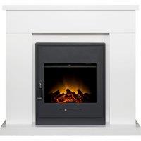 Adam Fires & Fireplaces Adam Lomond Fireplace in Pure White with Oslo Electric Inset Stove in Black, 39 Inch in Black