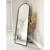 Downton Interiors Stunning Black Arched Metal Frame Wall or Floor Standing Dressing Mirror 145cm x 45cm - Soho Collection | Size: XL