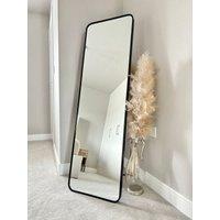 Downton Interiors Stunning Black Rectangular Metal Frame Wall or Floor Standing Dressing Mirror 145cm x 45cm - Soho Collection | Size: XL