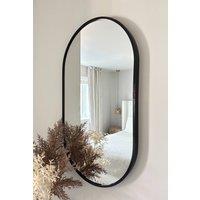 Downton Interiors Black Modern Metal Frame Oval Wall Mirror - 70cm | Size: Large