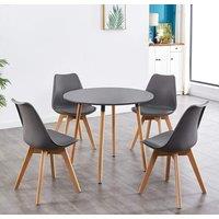 KOSY KOALA Round Kitchen Wooden Dining Table Set & 4 Padded Chairs in Grey