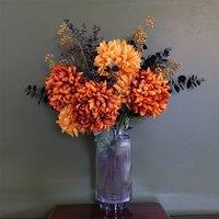 Leaf 65cm Artificial Orange & Black Flower Arrangement Glass Vase