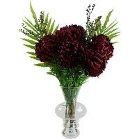Leaf 95cm Red Chrysanthemum Artificial Flowers Glass Bubble Vase in Green