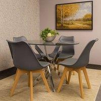 KOSY KOALA Round Glass Dining Table Set With 4 Grey Plastic Chairs
